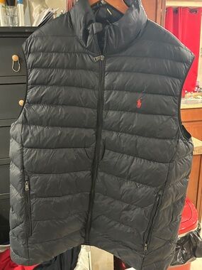 Polo by Ralph Lauren Black Quilted Puffer Vest with Red Polo Logo